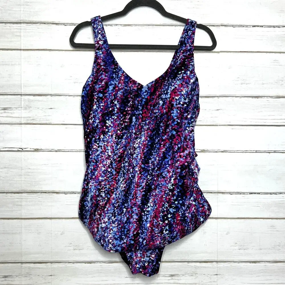 Swimsuits For All One Piece Swimsuit Size 18 Multicolor Abstract Tummy Control